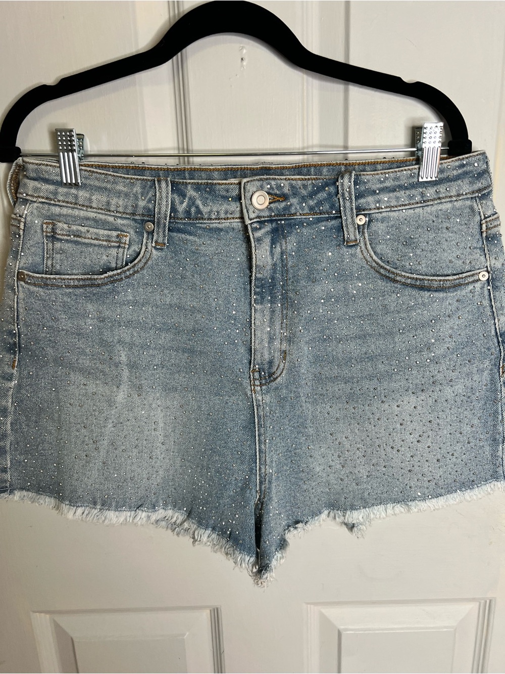 Altar'd State Light Blue Shorts with Silver Rhinestone Studs - Picture 2 of 11